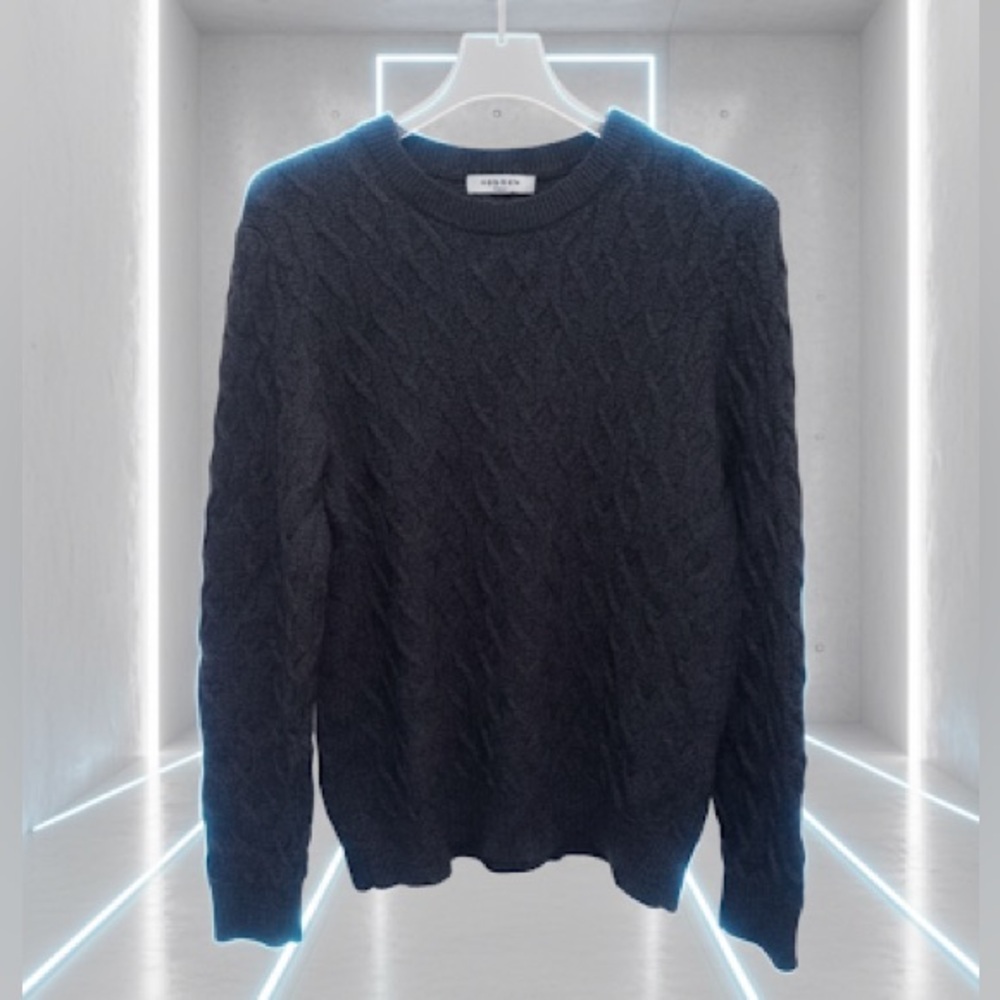 Sandro Charcoal Gray Wool Blend Cable Knit Crew Neck Sweater